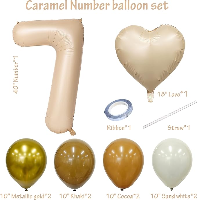40 In Caramel Number Balloons Helium Foil Mylar latex Balloon Birthday Party banquet Decoration Digital 7