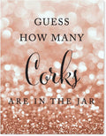 Andaz Press Wedding Party Signs, Glitzy Rose Gold Glitter, 8.5x11-inch, Guess How Many Corks Are in the Jar, 1-Pack, Bokeh Colored Party Supplies