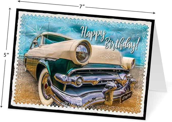 Current Vintage Transport Birthday Greeting Cards - Set of 20 (2 each of 10 Designs), 5 x 7 Inches, Classic Cars, Airplanes, Trains, Envelopes Included, Assortment Set