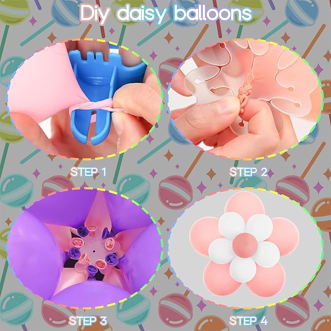 Balloon Garland Kit Blue Teal Dusty Pink, 119 PCS Baby Blue Teal Retro Blush Pink Purple Yellow Balloon Arch with Flower Balloon DIY Kit, Different Sizes Balloons for Groovy Birthday Party Decorations