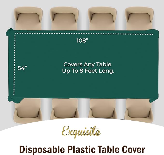 Exquisite Party Solids 6-Pack Premium Plastic Tablecloth 54in. x 108in. Rectangle Plastic Table Cover - Dark Green