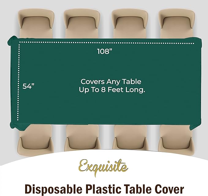 Exquisite 12-Pack Premium Plastic Tablecloth 54in. x 108in. Rectangle Table Cover - Dark Green