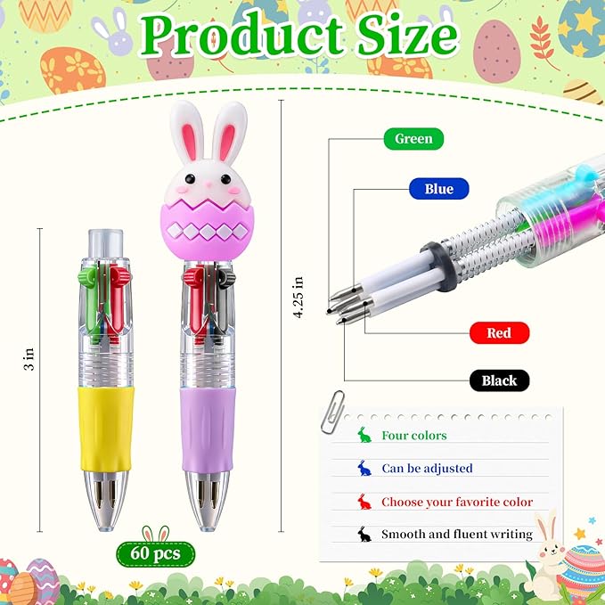 CZWZ 60Pcs Mini Multicolor Pens in One 4-in-1 Cute Pens Bulk for Kids, Ballpoint Pen for Birthdays and Children's Parties, Fun Gifts Assorted Ink Kawaii Pen(Easter)