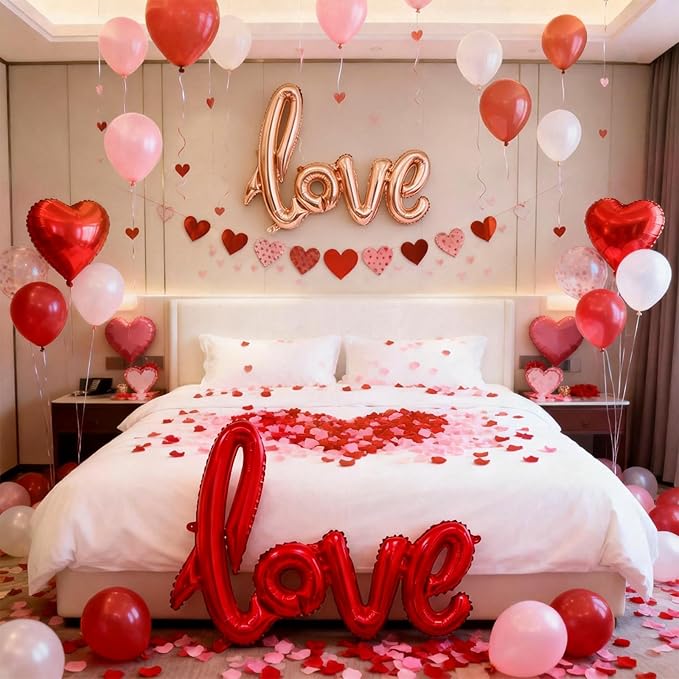 Large Love Foil Balloon 42 Inch Red Gold Love Letters Balloons Banner Giant Valentines Day Balloons Decorations for Valentine Day Romantic Bridal Shower Wedding Anniversary Engagement Party Decoration