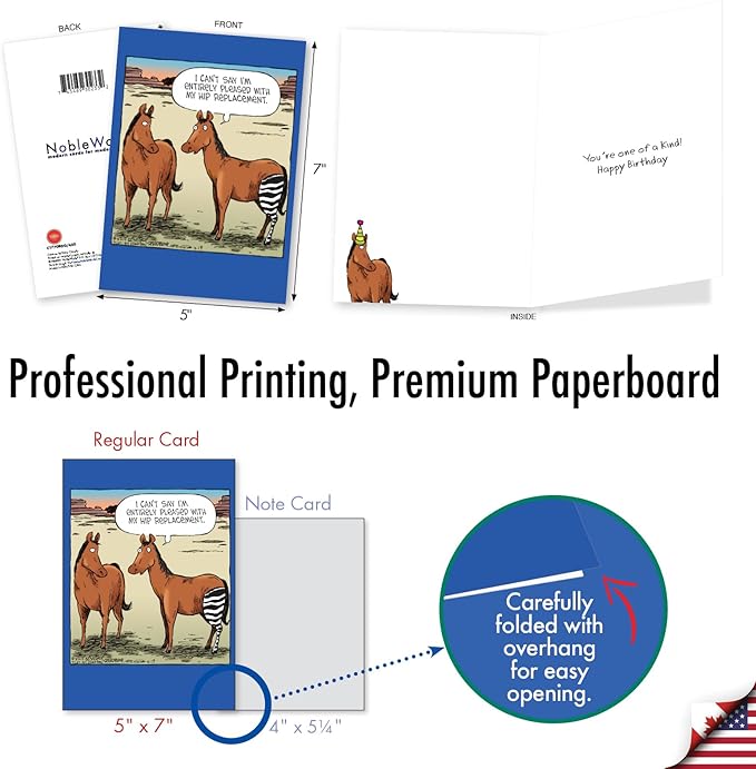 NobleWorks Funny Birthday Greeting Card with 5 x 7 Inch Envelope (1 Card) Bday Horse Hip Replacement C1770BDG
