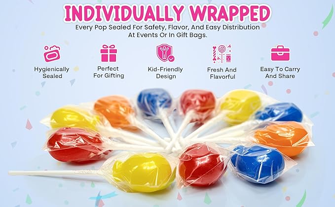 Balloon Lollipops Candy – 24 Individually Wrapped Balloon Shaped Suckers – Birthday Treats – Baby Shower Favors – Colorful Fruit Flavored Lollipops – Kids Party Favor Candy Bulk