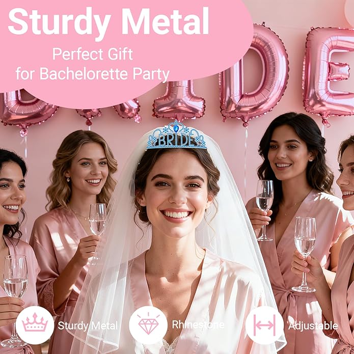 3Pcs Bride to Be Sash with Crown and Veil for Bachelorette Party Decorations，Bridal Shower Accessories for Gift, Favors