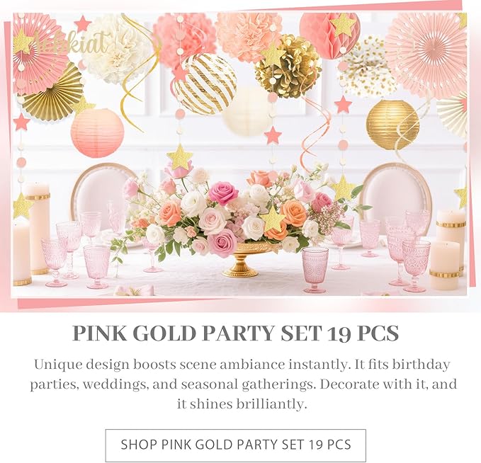 AOBKIAT Pink Birthday Party Decorations Kit-Tissue Paper Pom Poms,Lanterns,Fans Flowers,Star Garlands,Streamers for Girls Women Birthday,Wedding,Bachelorette,Bridal Shower,Baby Shower,Princess Party
