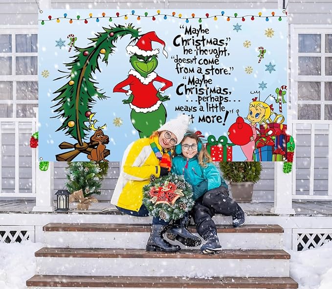 Sunwer Merry Christmas Photo Booth Backdrop Green Elf Winter Holiday Party Decor Xmas Indoor Outdoor Wall Hanging Background Decoration Supply (5.9×3.6ft)