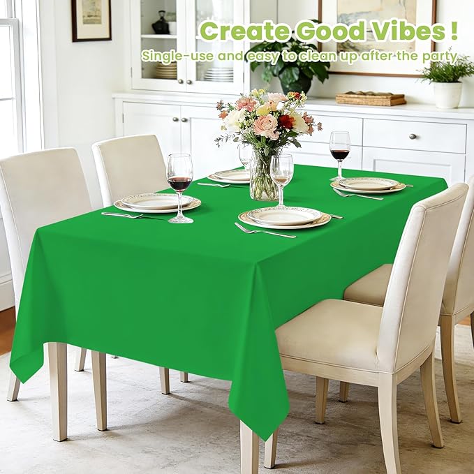 Mulbozy Green Plastic Table Cloth Disposable 4 Pack, 54 × 108 Inch Tablecloths Rectangle, Green Plastic Table Cover for Party Decor