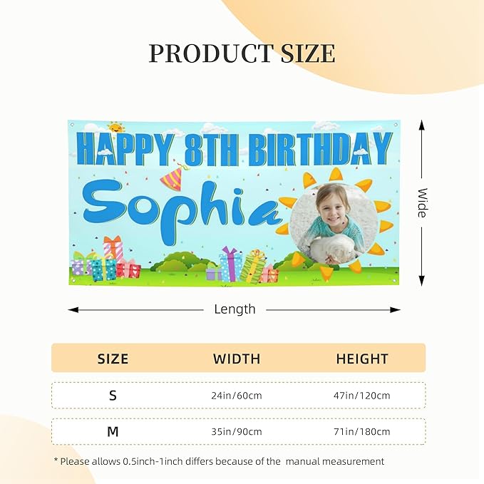 Custom Happy Birthday Banner Personalized Banners and Signs with Photo Name for Women Men Kids Party Decorations Supplies Indoor Outdoor Birthday Gifts Style 25