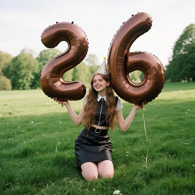 40 Inch Dark Brown Balloon Number 26,Chocolate Jumbo Mylar Foil Helium Balloon for 26th Digital Balloons for Birthday Party,Wedding Anniversary Party Decorations