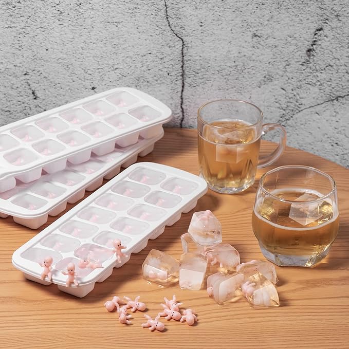 My Water Broke Baby Shower Game with 80 Mini Plastic Babies, 3 Ice Cube Trays and 1 Sign, Used for Ice Baby Shower Games, White