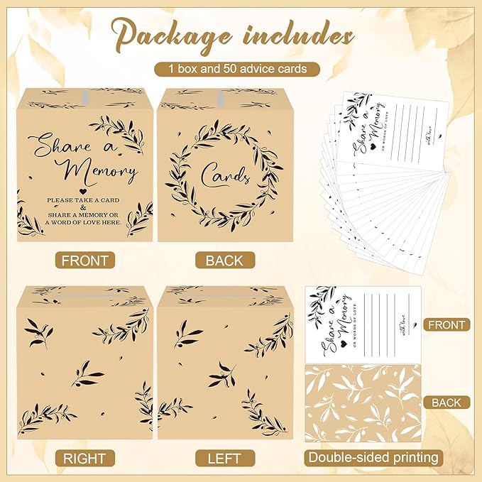 Pajean 50 Pcs Share a Memory Cards for Collections of Life, Memory Cards Box for Guest Ideas Funeral Graduation Wedding Bridal Shower Birthday Anniversary Retirement (Light Beige,Trendy)