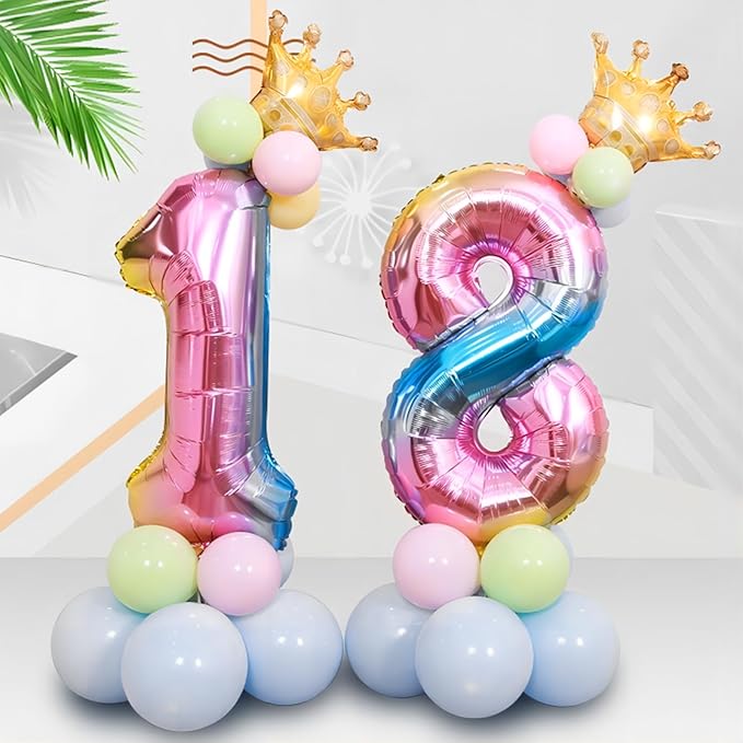 Rainbow Number Balloons Birthday Balloons - Giant Number 1 Balloon 40 inch, Numbers Balloon Birthday Decorations, Rainbow Party Supplies for Baby Shower