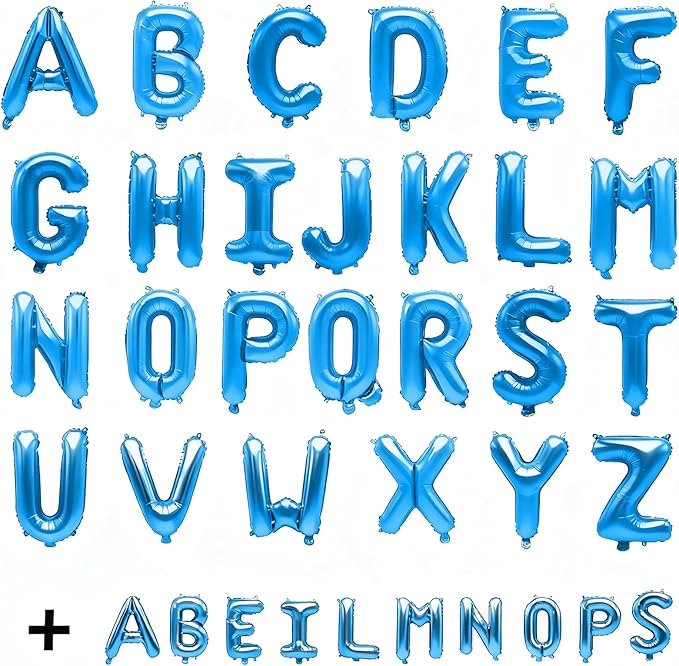 36 Pcs Blue Letter Balloons, Custom A-Z Set for Personalizing Names & Phrases Party Supplies Banners - with 1 Set ABEILMNOPS for Wedding/Birthdays/Annivs/Grads Party Decoration Banner Custom Phrase