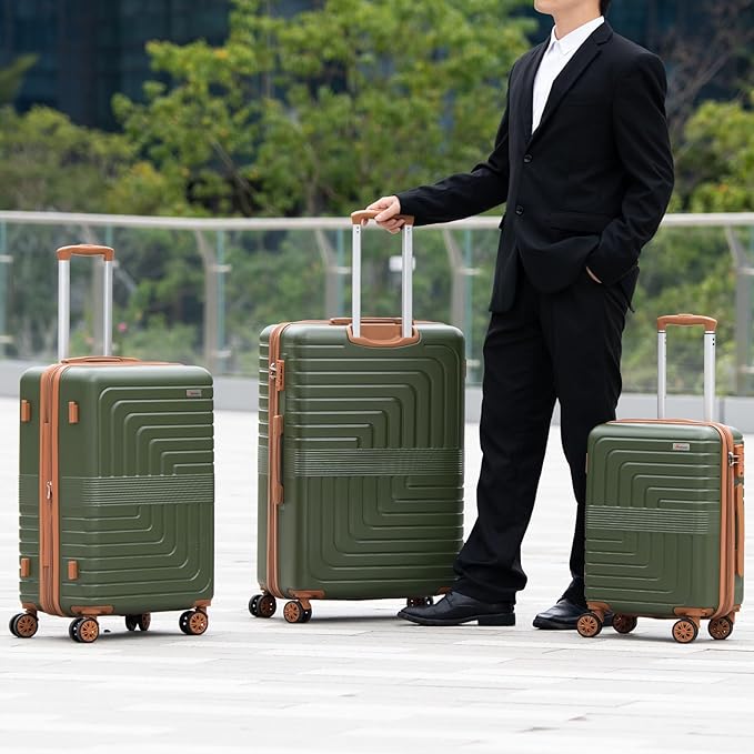 Romswi 3-Piece Expandable Luggage Set 20/24/28 Inch, Spinner Hardshell Lightweight Suitcases with TSA Lock, YKK, Checked & Carry On Luggage Set, Olive Green