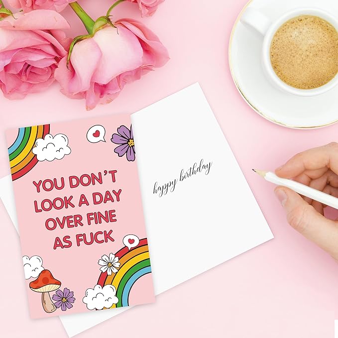 Funny Birthday Card for Her, Happy Birthday Gift for Wife Girlfriend, Rainbow Mushroom Bday Cards for Friend...