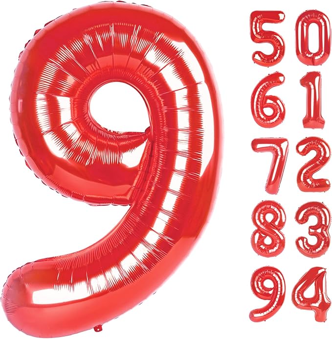 Red 9 Balloon, Number Balloon 40 Inch, Red Party Decorations, Giant Birthday Decorations for 9th 19th 29th 90th Boy Girl, Number 9 Balloon