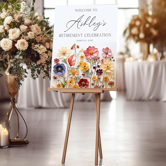 loral Retirement Party Welcome Sign, Wildflower Minimal with Photo Retirement Celebration Yard Sign, Retired Party Decor, Customizable Name & Date - Multiple Sizes