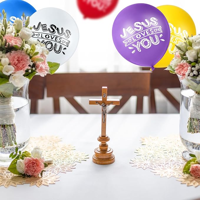 Gejoy Jesus Loves You Balloon 12 Inch Latex Christian Religious Jesus Balloon Party Decor for He Is Risen Party Decor Favor Cross Church Event Birthday Sunday Supplies(Living Colors,60 Pcs)
