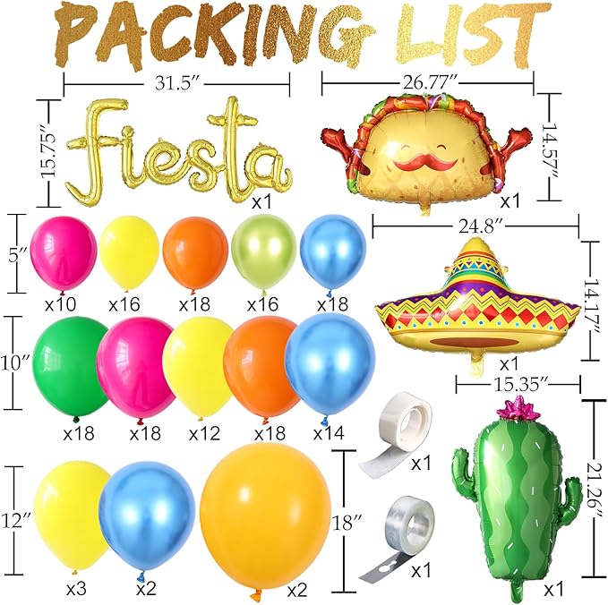 Cinco de Mayo Fiesta Balloon Arch Kit, 171Pcs Rainbow Colors Balloon Garland for Mexican Fiesta Party Decorations Hawaii Tropical Luau Birthday Party Backdrop Inflatable Cactus Taco Carnival Balloons