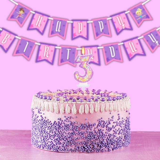 Birthday Candles - Number 3 Candle, Colorful Macaron Candles for Boys/Girls, Purple Party Decorations, Purple Cake Decorations