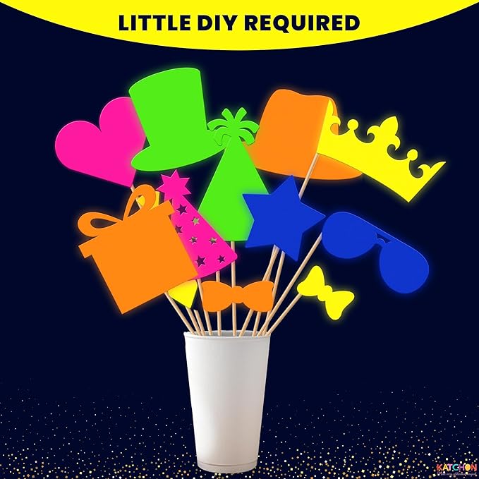 KatchOn, Glow in The Dark Photo Booth Props – Pack of 30 | Neon New Years Photo Booth Props, New Years Eve Party Supplies 2026 | Glow in The Dark Party Supplies | Neon Birthday Party Decorations