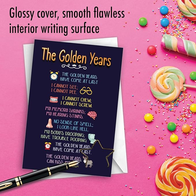 NobleWorks 1 Funny Aging Senior Birthday Greeting Card, Humor Pome for Older Folks with 5 x 7 Inch Envelope, The Golden Years C8154BDG