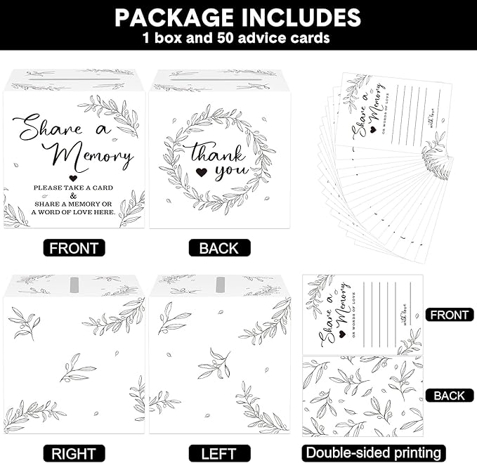 Pajean 50 Pcs Share a Memory Cards for Collections of Life, Memory Cards Box for Guest Ideas Funeral Graduation Wedding Bridal Shower Birthday Anniversary Retirement(White)