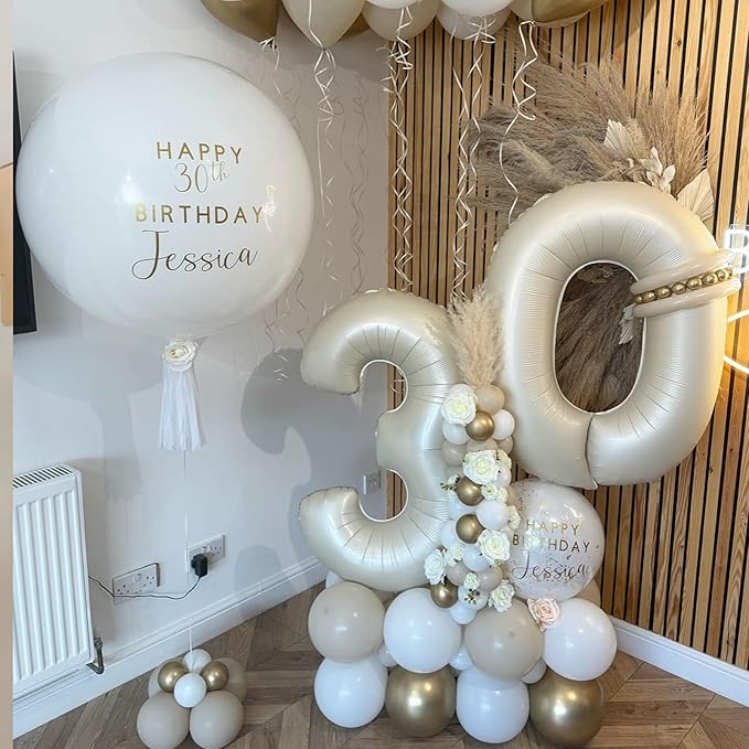 Number 0 Balloon Beige,40 Inch Large Cream Foil 0 Helium Balloons for Boys Girls Birthday Anniversary Decorations