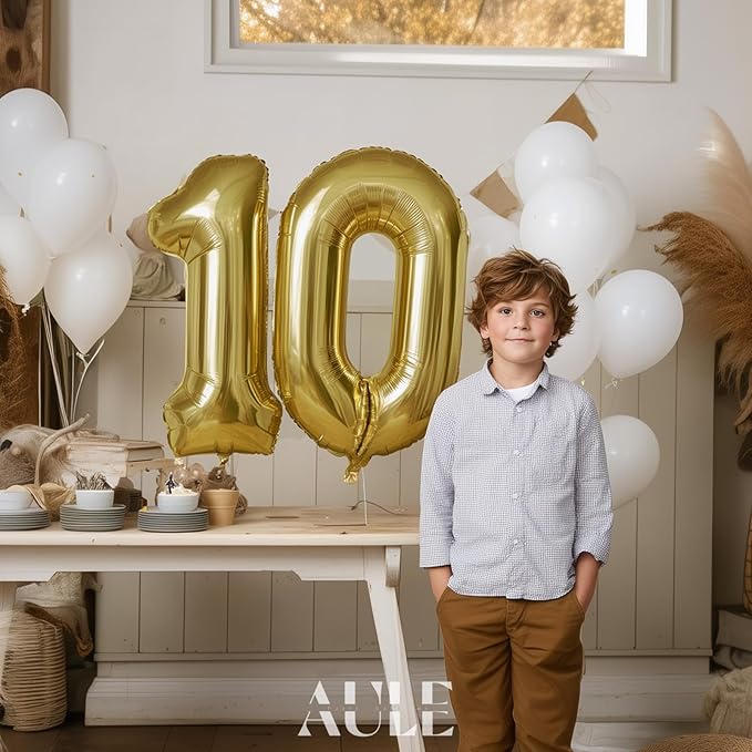 AULE 40 Inch Large 0 Balloon Numbers Light Gold, Big Foil Number Balloons, Giant Helium Happy Birthday Party Decorations for Man and Women, Huge Mylar Anniversary Party Supplies