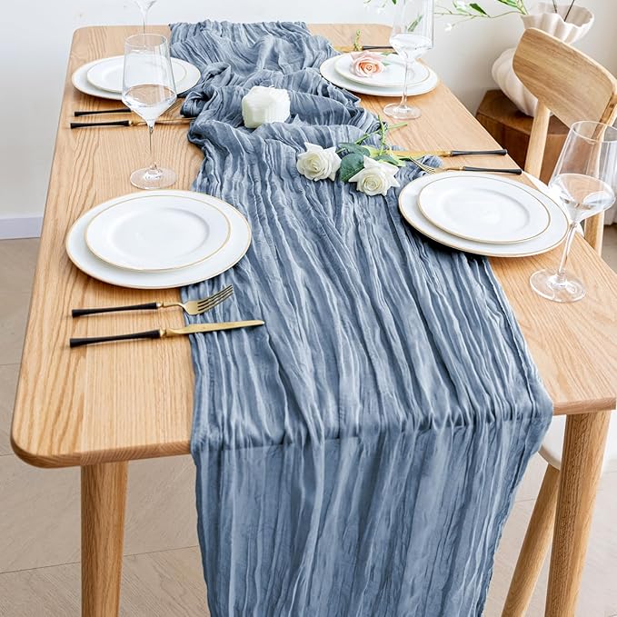 Wokceer Dusty Blue Cheesecloth Table Runner Spring 12Pack 10FT Boho Gauze Easter Cheese Cloth Table Runner for Party Thanksgiving Rustic Sheer Runners for Baby Bridal Shower Wedding