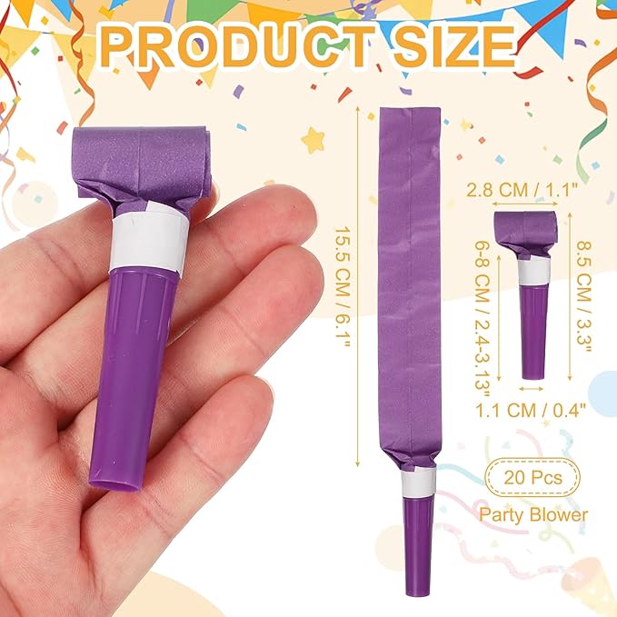 uxcell 20 Pcs Colorful Noise Makers Plastic Party Blowers Party Favors for Birthday Parties Holiday Christmas New Years Gift Favors, Purple