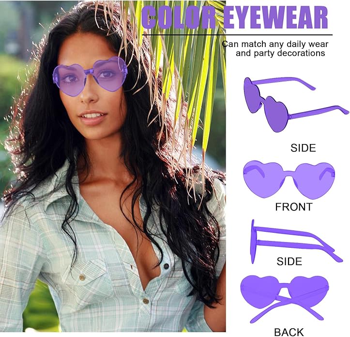 AEAHALY Heart Sunglasses for Women and Men Rimless Heart Shaped Sunglasses Bachelorette Bride Party Accessories