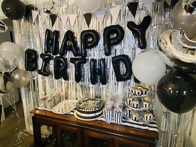 [85 PCS] 16" Black Letter Number Balloons, Happy Birthday & 2 Sets of A-Z 0-9, Foil Mylar Aluminum Hanging Alphabet for Graduation New Year eve Birthday Party Decorations