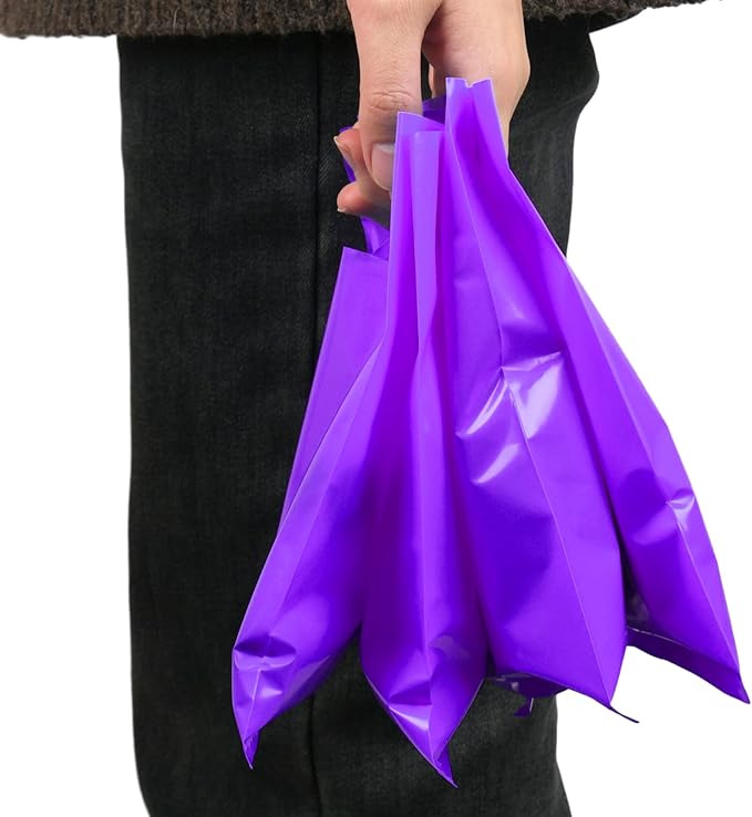 Purple 100 PCS Small Gift Bags, 6"x8" Goodie Party Favor Bags with Handle, Treat Retail Pouches for Kids Birthday, Christmas, Small Business