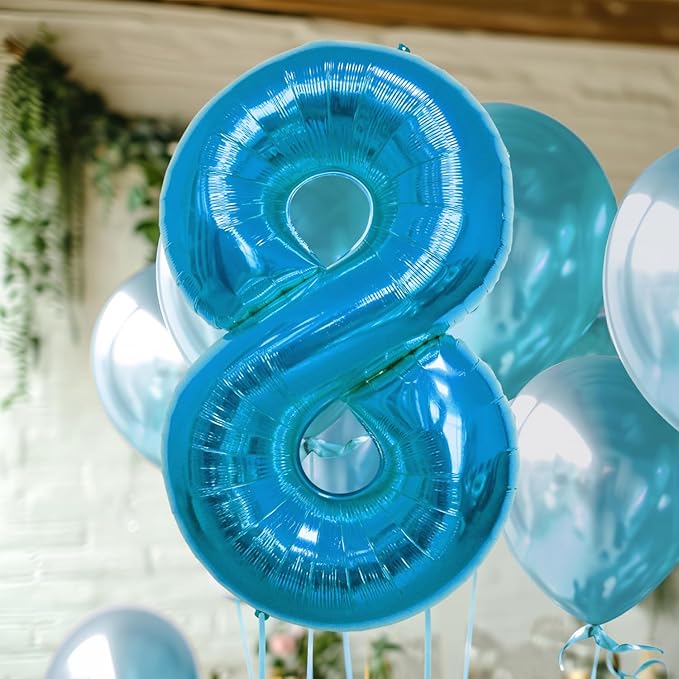 40 Inch Large Blue Number Celebration and Decoration Balloon for Birthday Parties, Graduations, Anniversaries, Weddings, Photo Shoots, Special Events - Helium Foil Mylar (Blue Number 8)