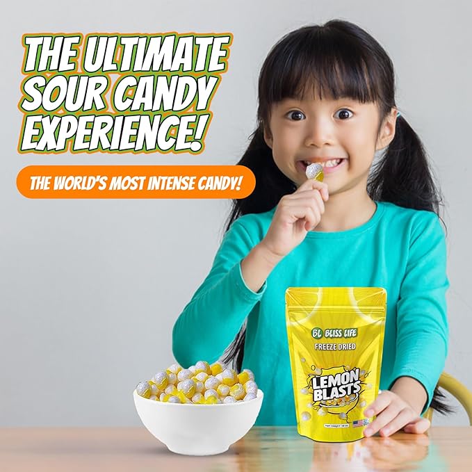 Bliss Life Freeze Dried Lemon Candy, Sour Crunchy Sweet, For Parties, Classroom, Office, Goodie Bags, Snack for Kids Variety of Flavors (10oz)