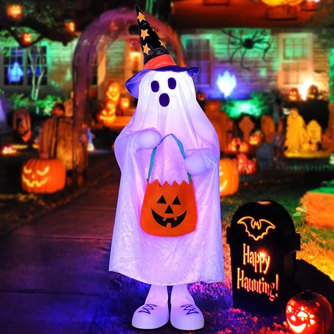 Halloween Decorations Outdoor Ghost Decor Light-Up Color-Changing Spooky Ghost Porch Decorations Trick or Treater with Candy Pocket Ghost Halloween Decor Indoor 1PACK 38" H