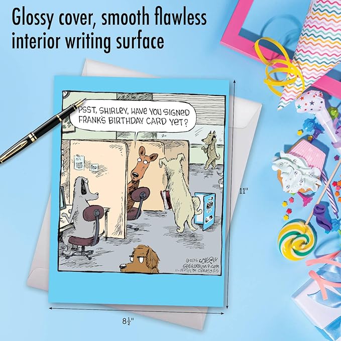 NobleWorks - 1 Big Funny Birthday Cartoon For Men and Women (8.5 x 11 Inch) - Jumbo Comic Humor, Group Greeting with Envelope - Frank's Card J2616BDG