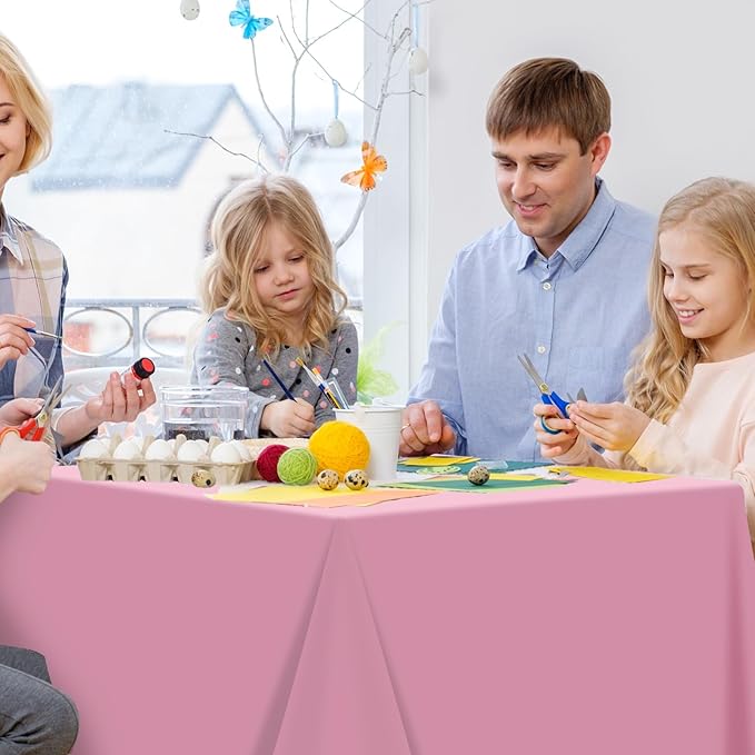 3Pcs Light Pink Tablecloth,Disposable Plastic Tablecloths,Waterproof Pink Rectangle Table Cover for Graduation Birthdays Weddings Anniversary Party Decorations,54 x 108 Inch