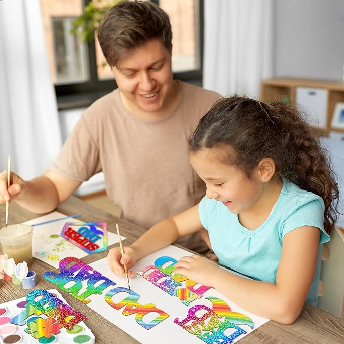 36PCS Wooden Father's Day Ornaments to Paint, 6 Styles Best DAD DIY Blank Unfinished Wood Cutouts Father's Day Gifts Ornament for Crafts Birthday Party Hanging Decorations Daddy