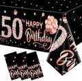 3 Pack Rose Gold Happy 50th Birthday Tablecloth Decorations - Fifty Years Old Plastic Disposable Rectangular Table Cover Party Supplies