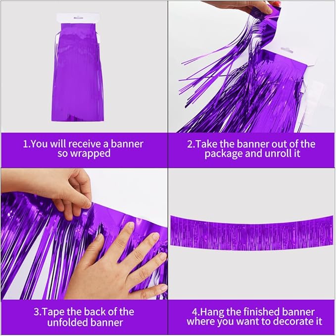 BEISHIDA 3 Packs 30 Feet Metallic Foil Fringe Garland Tinsel Streamers，Shiny Purple Wall Hanging Tinsel Fringe Banners for Wedding Birthday Party Decoration Halloween Christmas New Year