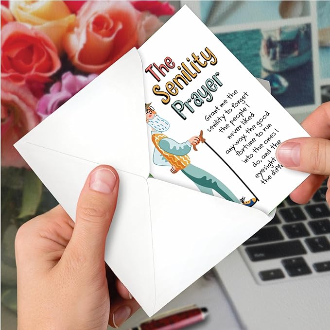 NobleWorks - 1 Funny Happy Birthday Notecard - Old Men Humor Greeting Card with Envelope - Man's Senility Prayer C9348BDG