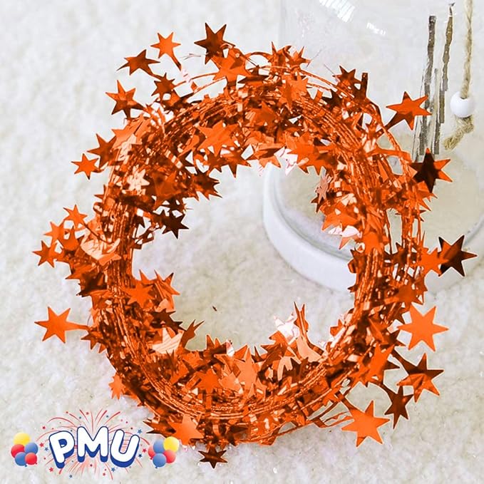 PMU 25 Ft Star Wire Shiny Garland Orange - Halloween, Christmas Party, Wedding, Birthday, Festive Home Decoration Ornament Orange