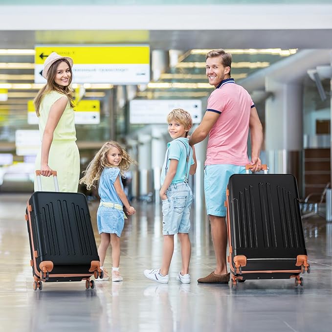 Karl home Luggage Sets 3 Piece, ABS Hardside Suitcase Set with Double Spinner Wheels & TSA Lock for Travel Business, 3-Piece Set (20/24/28), Black & Brown