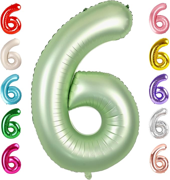 Number 6 Balloon 40 Inch, 6th Birthday Balloon for Boy Girl, Olive Green 16 60 61 65 Numbers Balloons Birthday Party Wedding Events Decorations