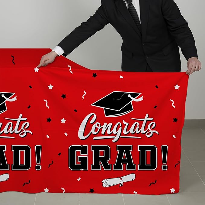 Gatherfun 2026 Graduation Decorations : 2-Pack Congrats Grad Disposable Tablecovers - Class of 2026 Red Themed Table Cloths, for Graduation Party Supplies & Graduation Backdrop, 54" X 108"